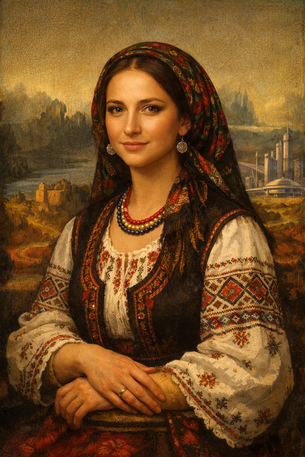 Femeie româncă – simbol al demnității și tradiției, portret inspirat din stil renascentist